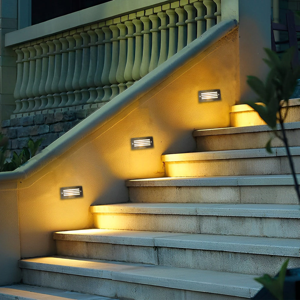 Embedded Outdoor Step & Stair Wall Light — Stainless Steel and Tempered Glass, 3W LED, IP65, Rectangular or Grid Style
