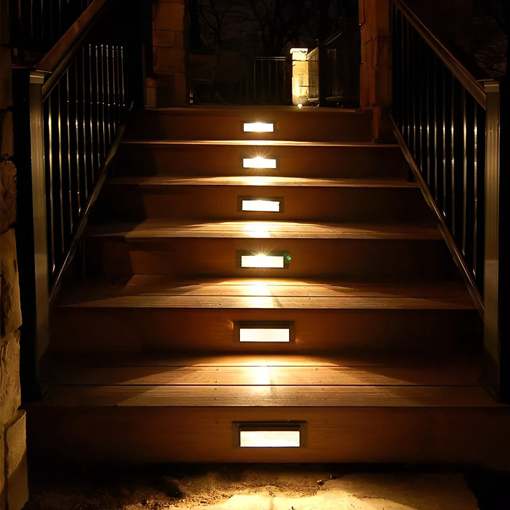 Embedded Outdoor Step & Stair Wall Light — Stainless Steel and Tempered Glass, 3W LED, IP65, Rectangular or Grid Style