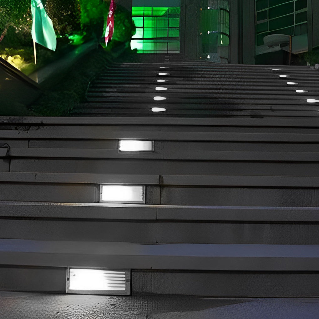 Embedded Outdoor Step & Stair Wall Light — Stainless Steel and Tempered Glass, 3W LED, IP65, Rectangular or Grid Style