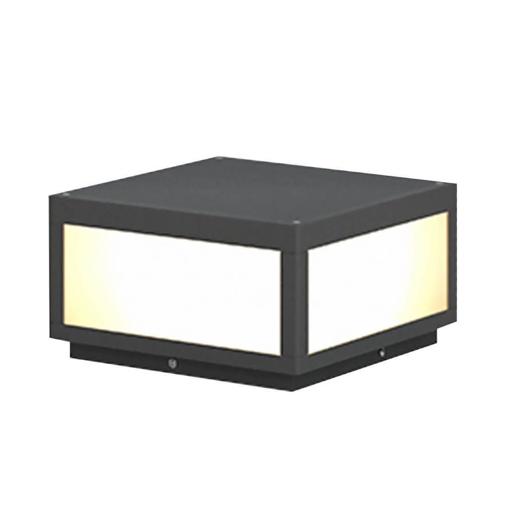 Square Cube Outdoor Pier Mount Light — Black Stainless Steel, LED 12W, Hardwired or Solar, Multiple Sizes