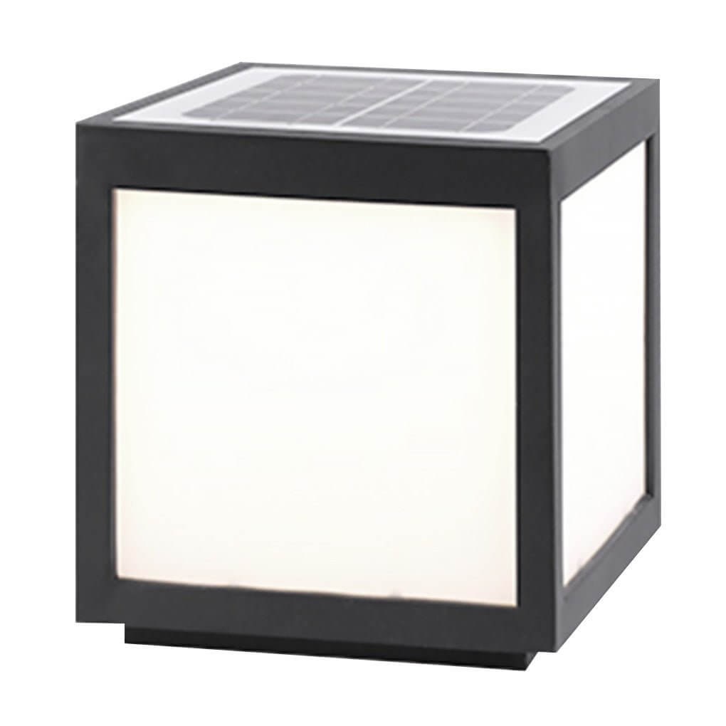 Square Cube Outdoor Pier Mount Light — Black Stainless Steel, LED 12W, Hardwired or Solar, Multiple Sizes