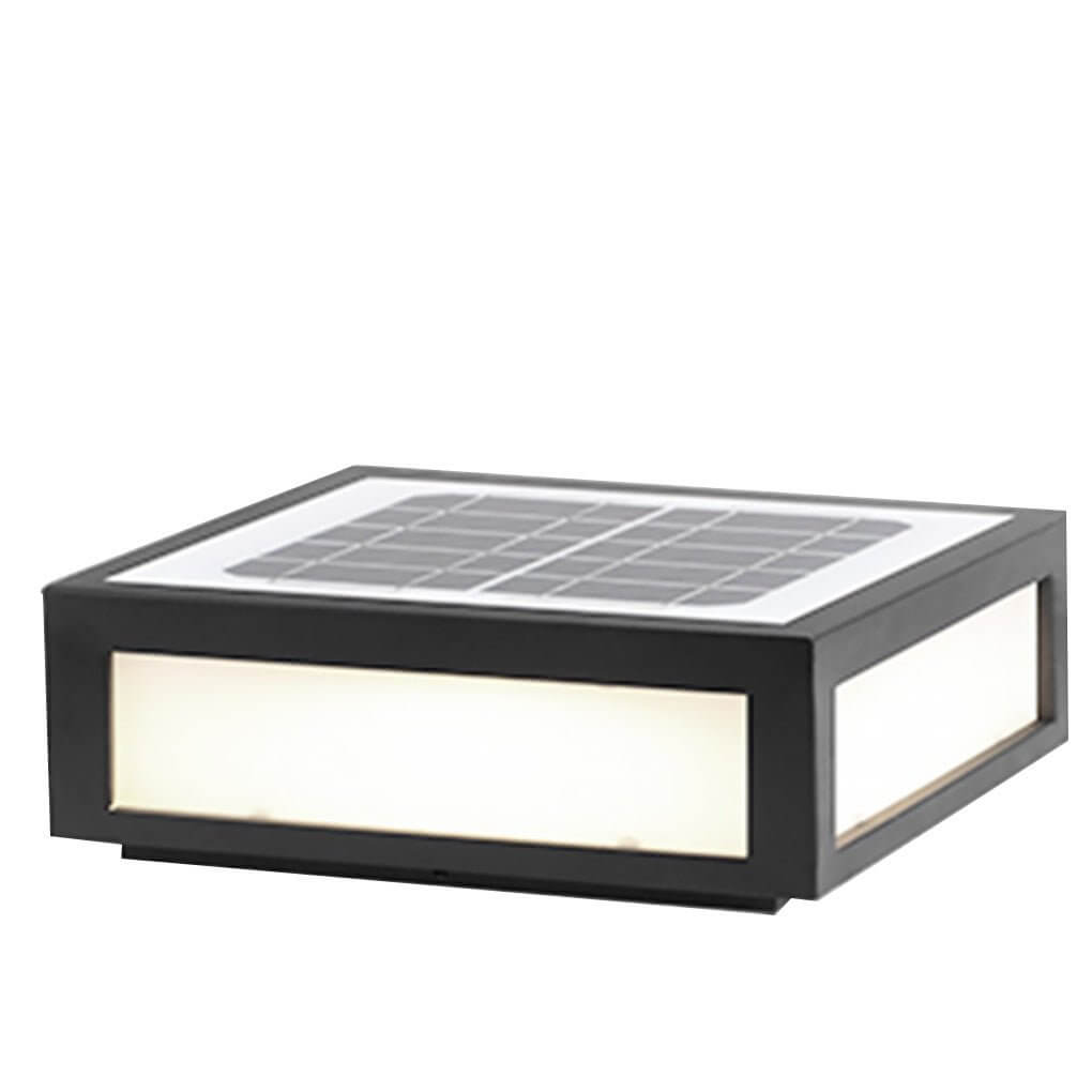 Square Cube Outdoor Pier Mount Light — Black Stainless Steel, LED 12W, Hardwired or Solar, Multiple Sizes