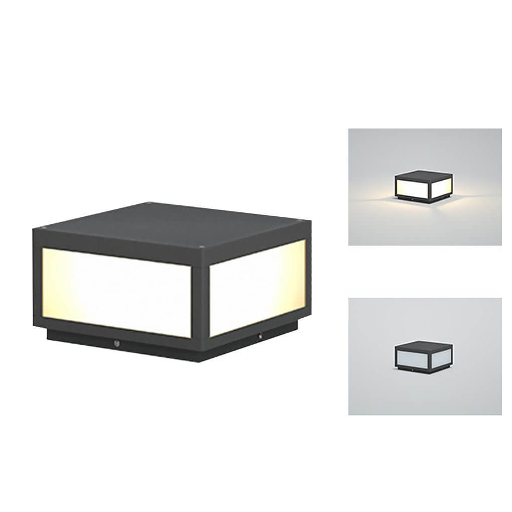 Square Cube Outdoor Pier Mount Light — Black Stainless Steel, LED 12W, Hardwired or Solar, Multiple Sizes