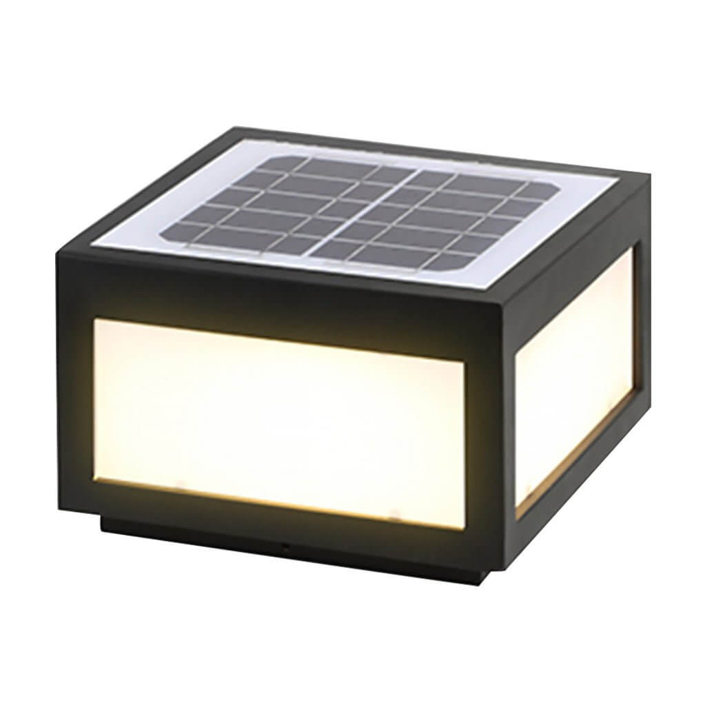 Square Cube Outdoor Pier Mount Light — Black Stainless Steel, LED 12W, Hardwired or Solar, Multiple Sizes