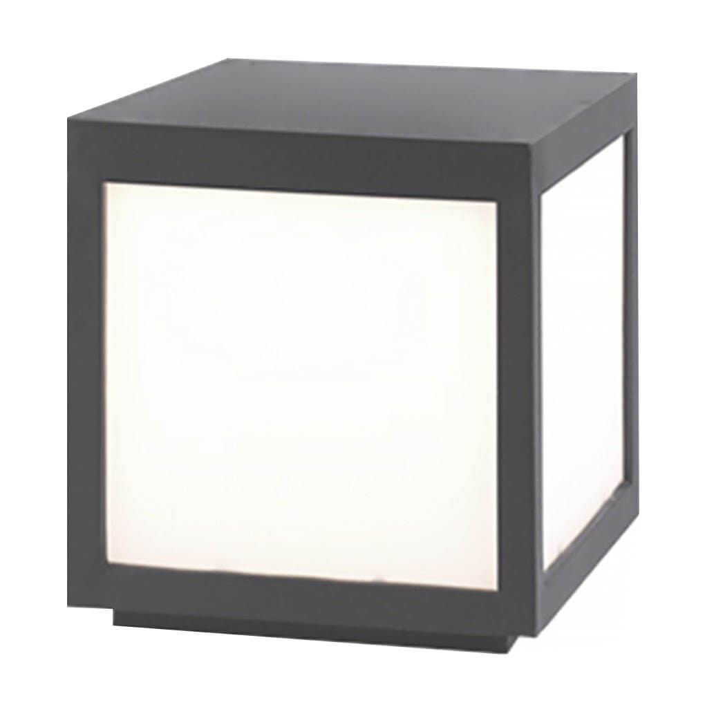 Square Cube Outdoor Pier Mount Light — Black Stainless Steel, LED 12W, Hardwired or Solar, Multiple Sizes