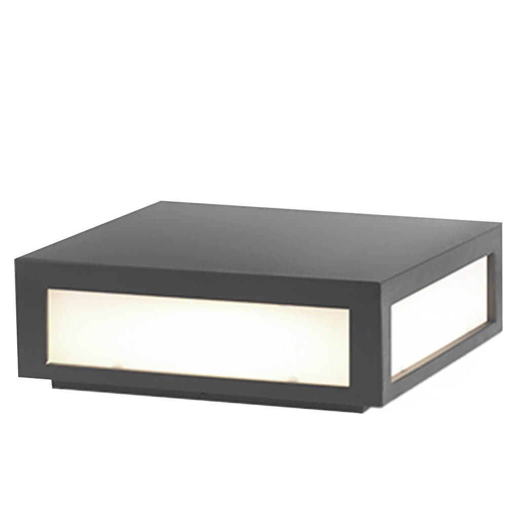 Square Cube Outdoor Pier Mount Light — Black Stainless Steel, LED 12W, Hardwired or Solar, Multiple Sizes