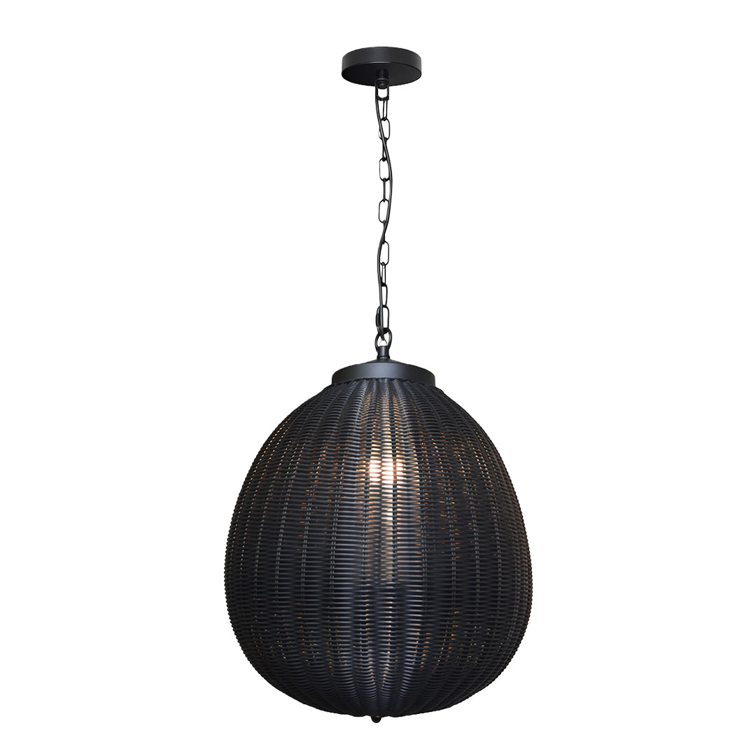 Woven Rattan Outdoor Pendant Light — Black Iron, LED, 7W, 47.2" Adjustable Chain, 3 Sizes