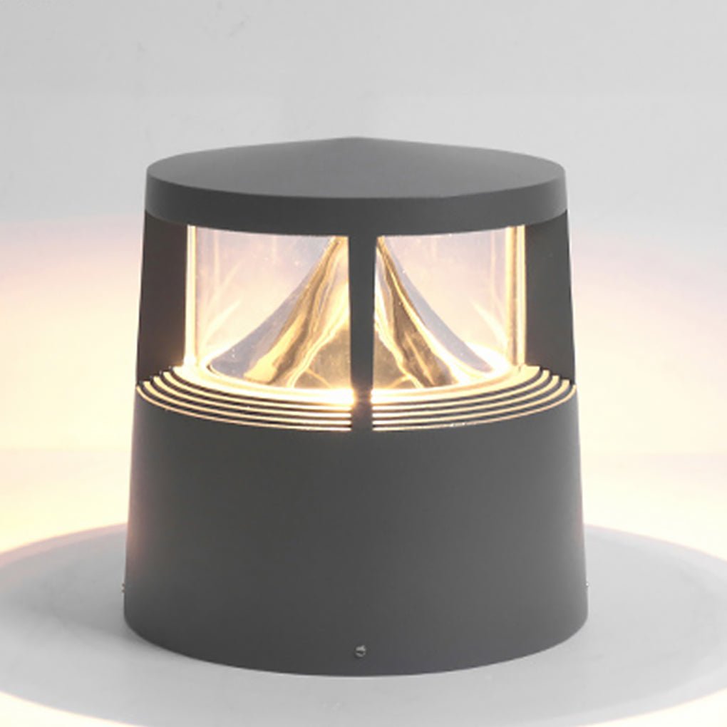 Decorative Outdoor Post Light — Die-Cast Aluminum & PC, COB LED 12W / E27 18W, IP54, 8" Diameter, Sand Gray