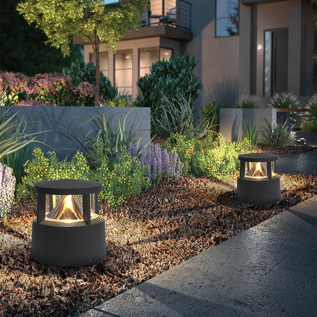 Decorative Outdoor Post Light — Die-Cast Aluminum & PC, COB LED 12W / E27 18W, IP54, 8" Diameter, Sand Gray