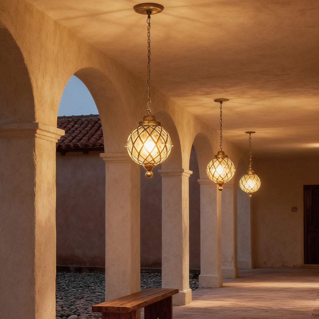 Globe Outdoor Hanging Pendant — Aluminum and Glass, E27, IP54, Black or Antique Copper