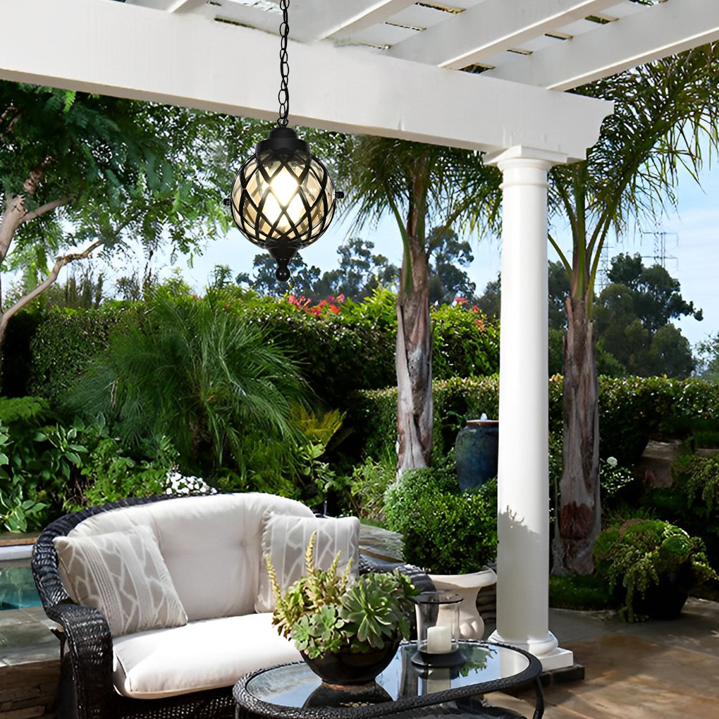 Globe Outdoor Hanging Pendant — Aluminum and Glass, E27, IP54, Black or Antique Copper