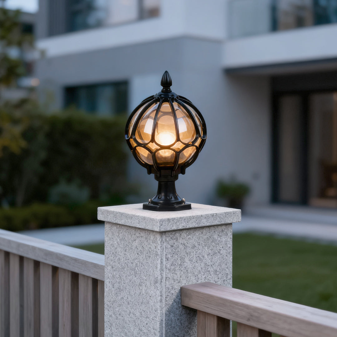 retro glass globe outdoor pillar lights copper fence post lighting