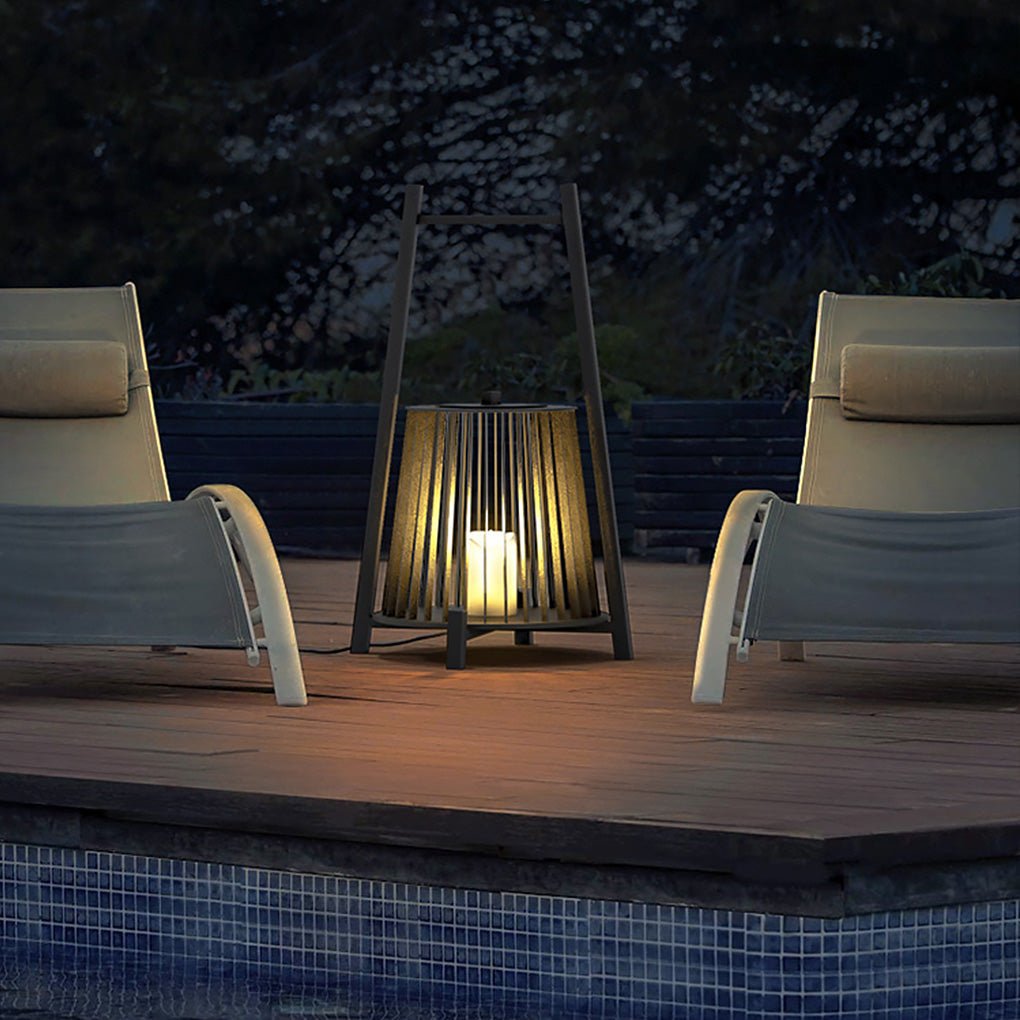 Candle-Shaped Outdoor Lantern — Stainless Steel & Imitation Marble, LED, IP54, 18" H