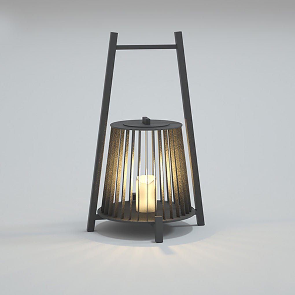 Candle-Shaped Outdoor Lantern — Stainless Steel & Imitation Marble, LED, IP54, 18" H
