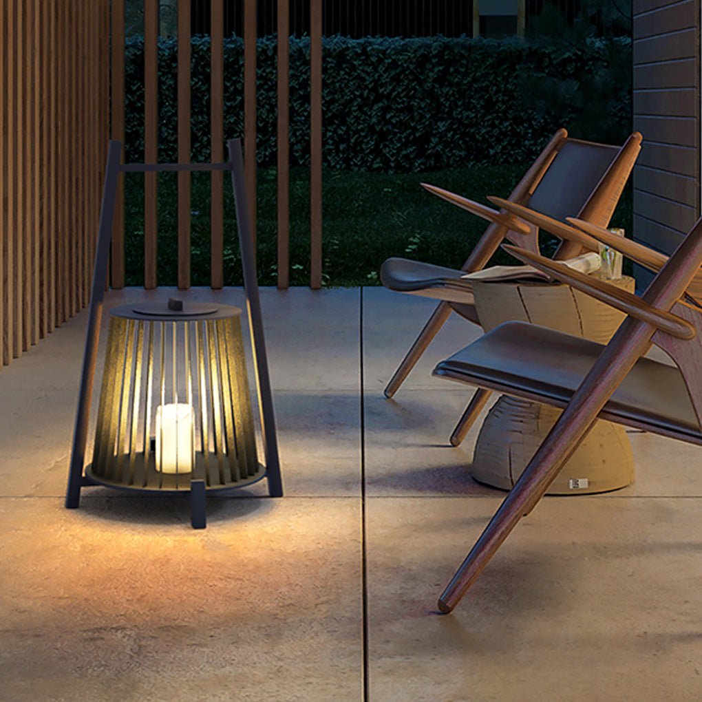 Candle-Shaped Outdoor Lantern — Stainless Steel & Imitation Marble, LED, IP54, 18" H