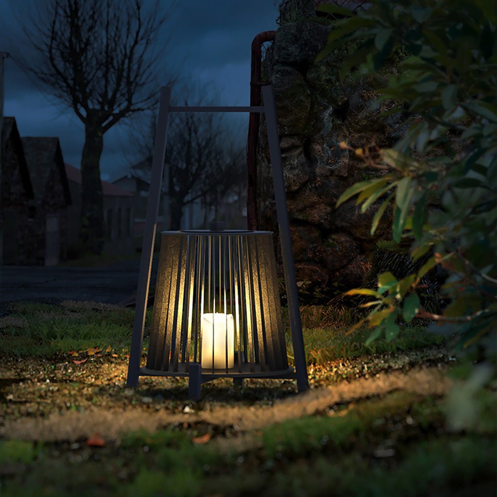Candle-Shaped Outdoor Lantern — Stainless Steel & Imitation Marble, LED, IP54, 18" H