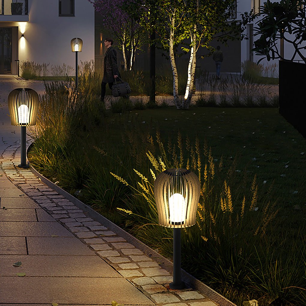 Industrial Cage LED Bollard Post Lamp — Stainless Steel, IP54 Weatherproof, 5W, 110–220V, Multiple Heights