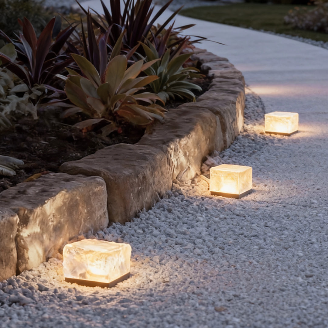 Ice Cube Solar Step Light — Crystal Glass ABS, LED, IP65 Weatherproof, 4-Color
