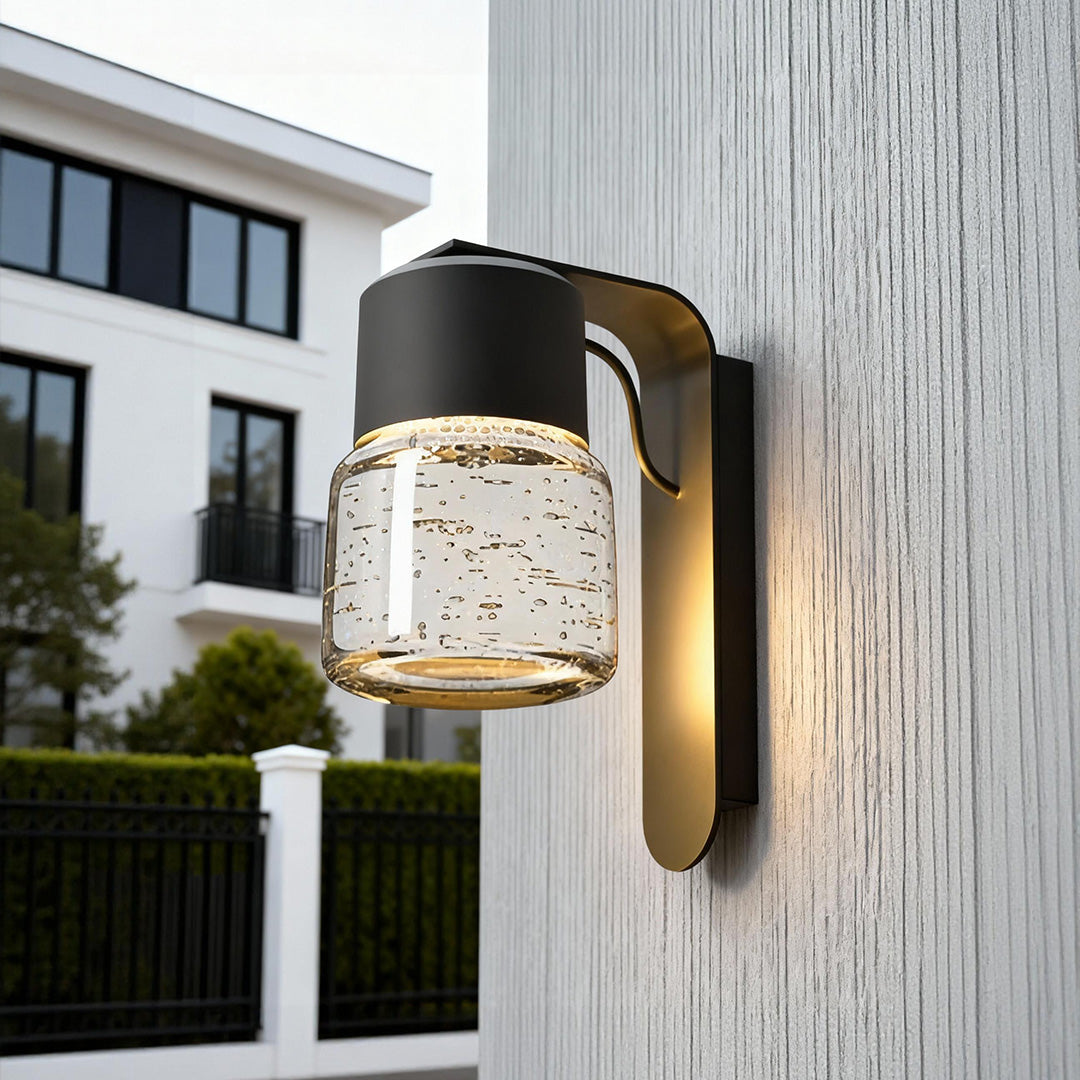 Minimalist Outdoor Wall Sconce — Black Stainless Steel, Clear Glass, 12W LED, IP65, Optional Motion Sensor