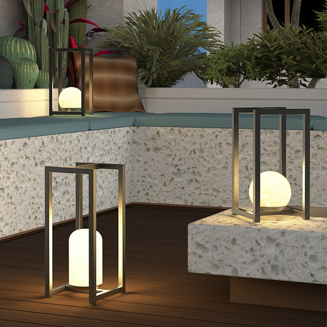 Black Outdoor Lantern — Stainless Steel & Acrylic, 5W LED, Hardwired / USB / Solar, IP65 Weatherproof