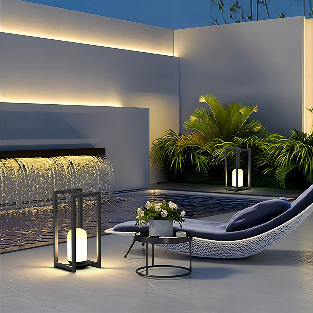 Black Outdoor Lantern — Stainless Steel & Acrylic, 5W LED, Hardwired / USB / Solar, IP65 Weatherproof