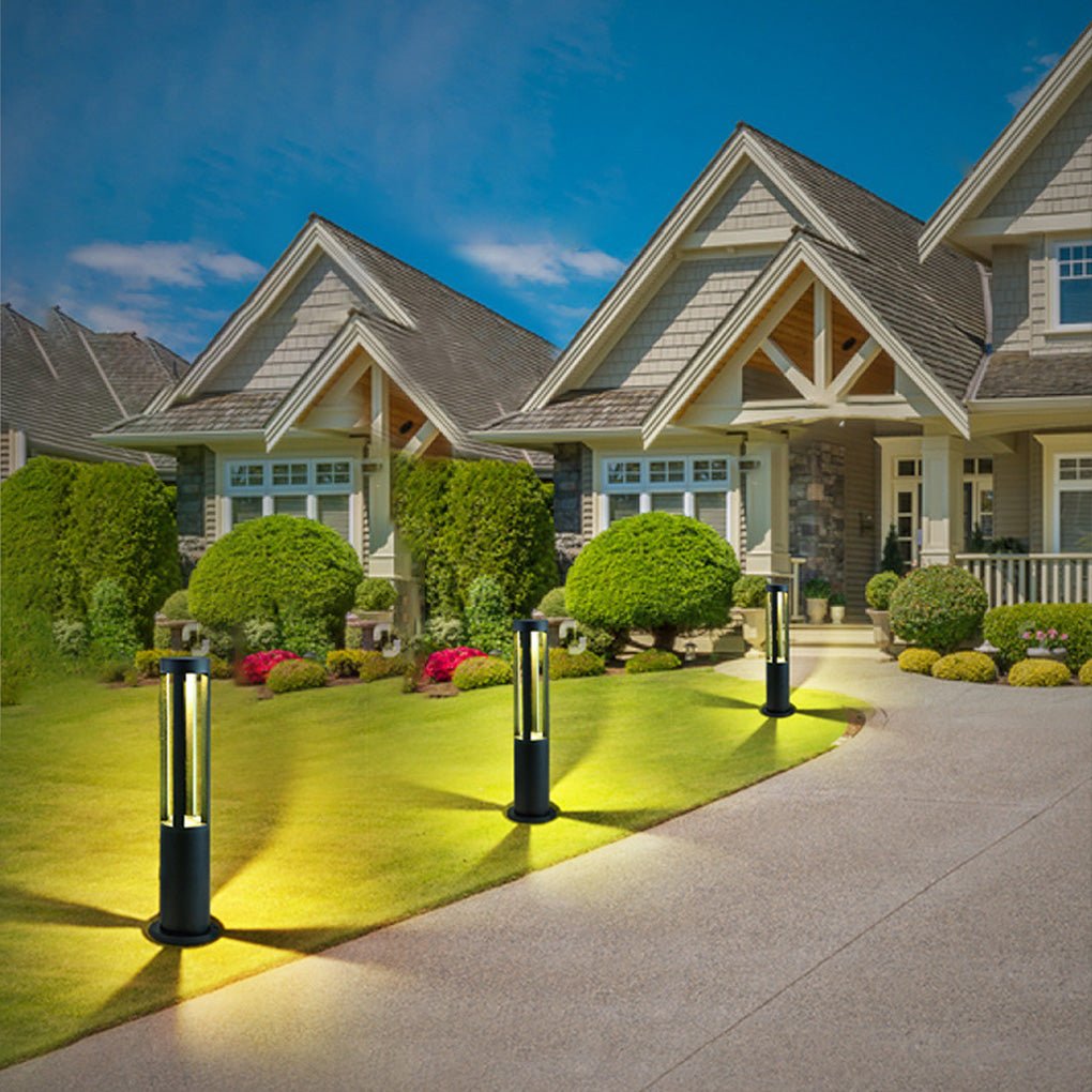 Contemporary Black Outdoor Bollard Path Light — Aluminum, 10W LED, Four-Direction Emission, IP65 Weatherproof