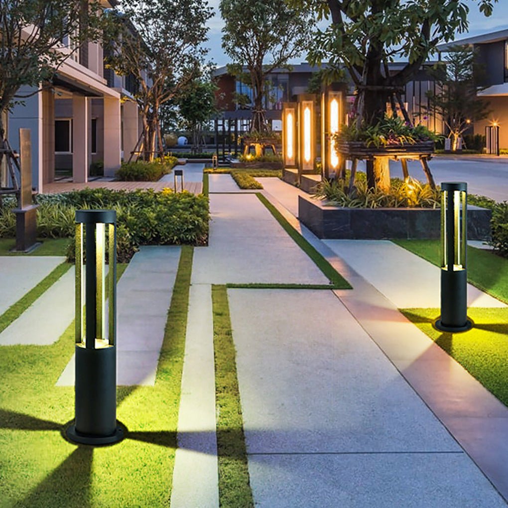Contemporary Black Outdoor Bollard Path Light — Aluminum, 10W LED, Four-Direction Emission, IP65 Weatherproof