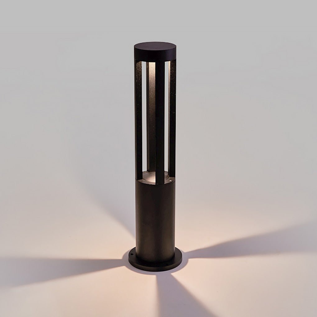 Contemporary Black Outdoor Bollard Path Light — Aluminum, 10W LED, Four-Direction Emission, IP65 Weatherproof