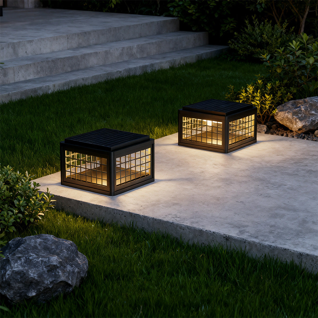 Modern Outdoor Pillar Post Light — Aluminum & Acrylic, Solar / Hardwired, Four-Color LED, IP54, 25CM–40CM