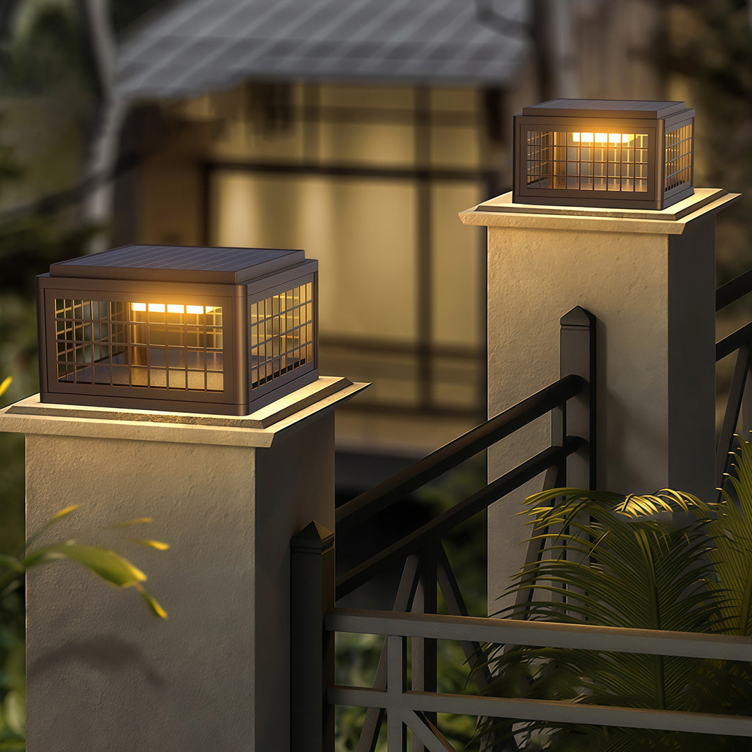 Modern Outdoor Pillar Post Light — Aluminum & Acrylic, Solar / Hardwired, Four-Color LED, IP54, 25CM–40CM