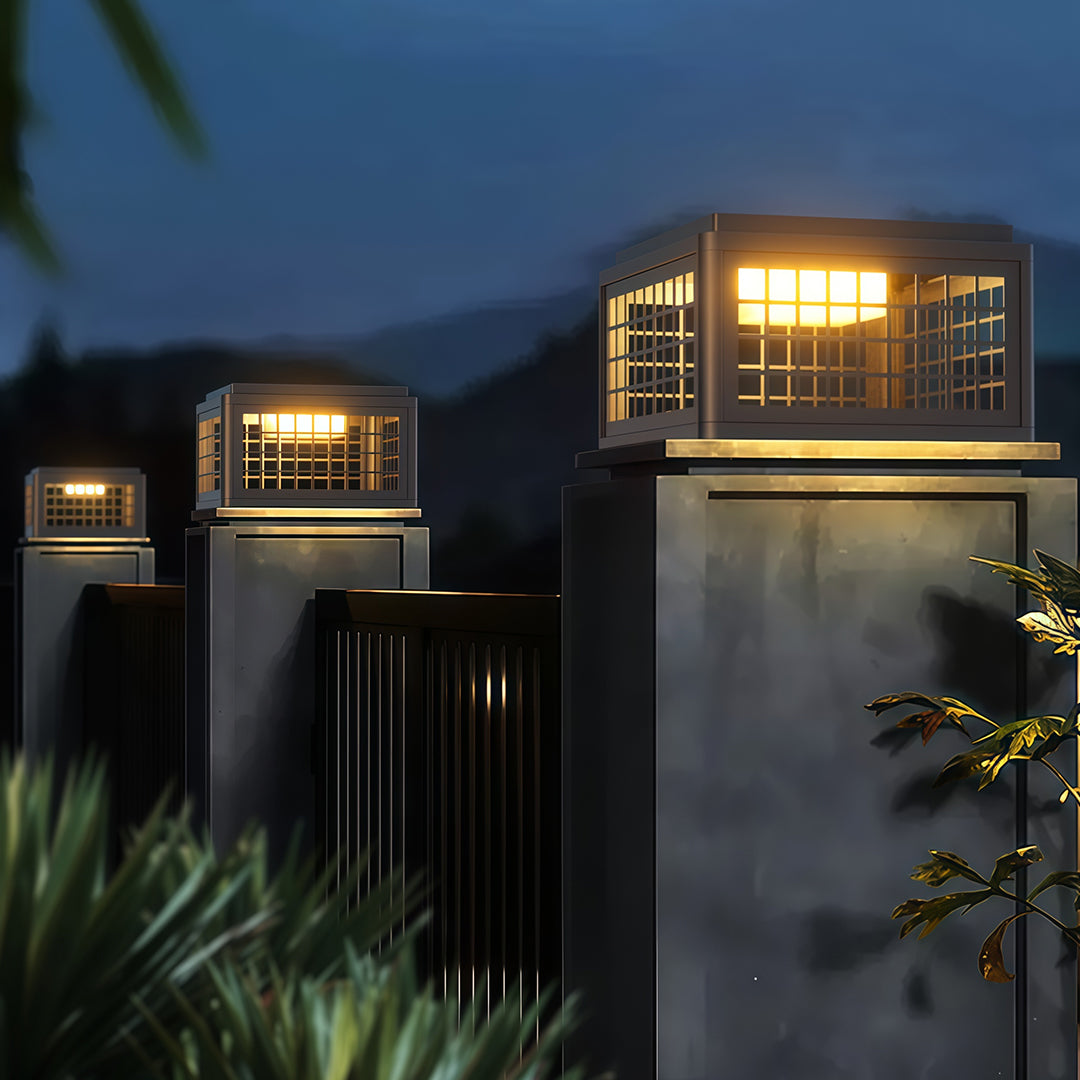 Modern Outdoor Pillar Post Light — Aluminum & Acrylic, Solar / Hardwired, Four-Color LED, IP54, 25CM–40CM
