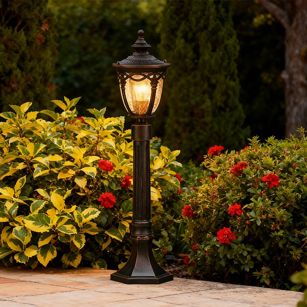Minimalist Outdoor Post Light — Black Aluminum, Clear Glass, 9W E26, IP44, 42.91" H