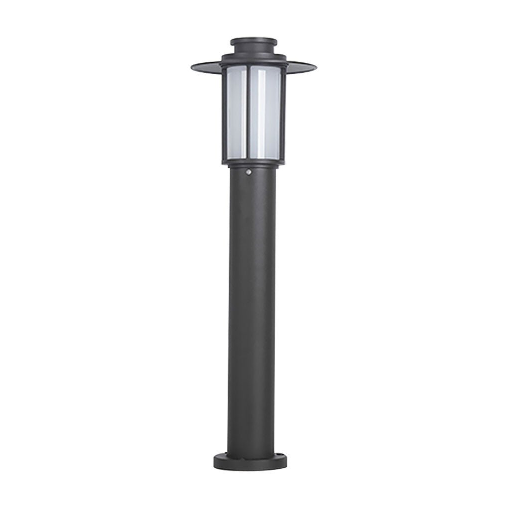 Cylindrical LED Bollard Light — Iron with PC Cover, E27 18W, IP54, 9" × 31", Coffee / Black