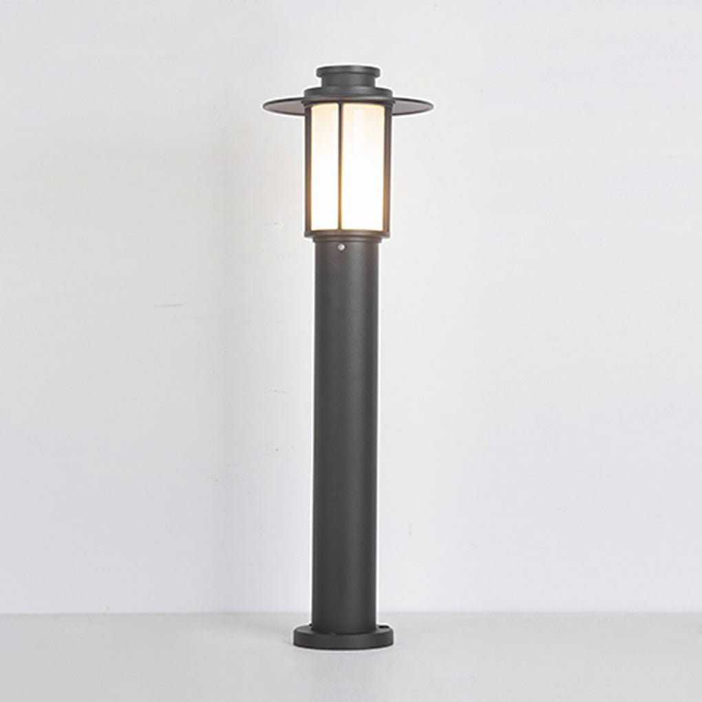 Cylindrical LED Bollard Light — Iron with PC Cover, E27 18W, IP54, 9" × 31", Coffee / Black