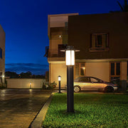 Cylindrical LED Bollard Light — Iron with PC Cover, E27 18W, IP54, 9" × 31", Coffee / Black