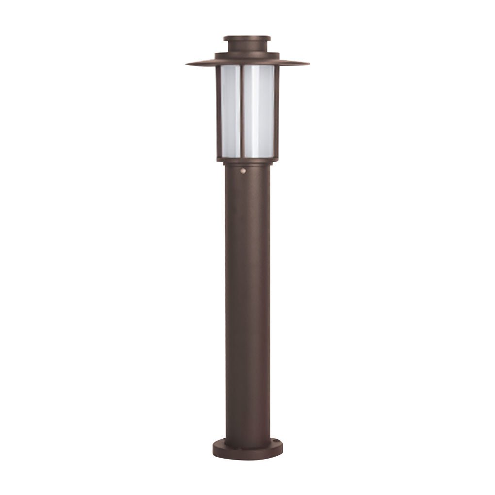 Cylindrical LED Bollard Light — Iron with PC Cover, E27 18W, IP54, 9" × 31", Coffee / Black