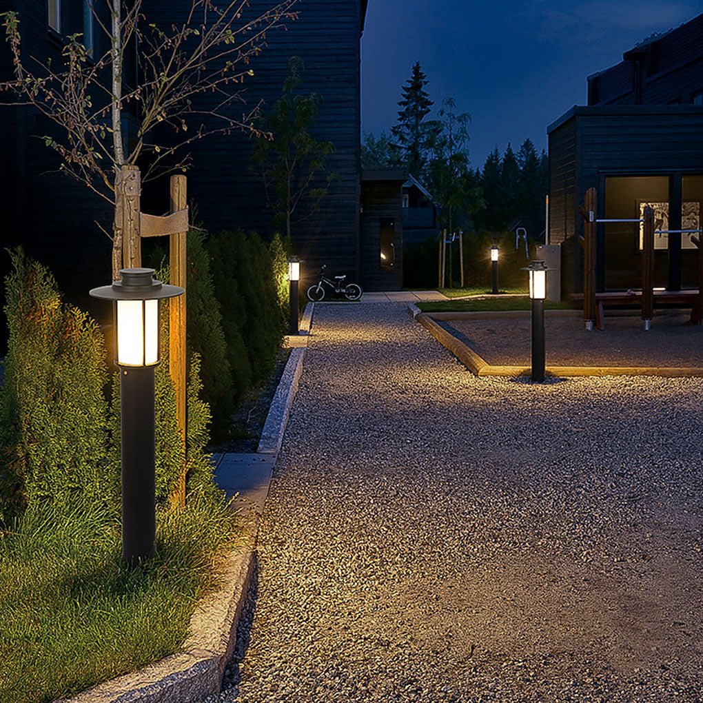 Cylindrical LED Bollard Light — Iron with PC Cover, E27 18W, IP54, 9" × 31", Coffee / Black
