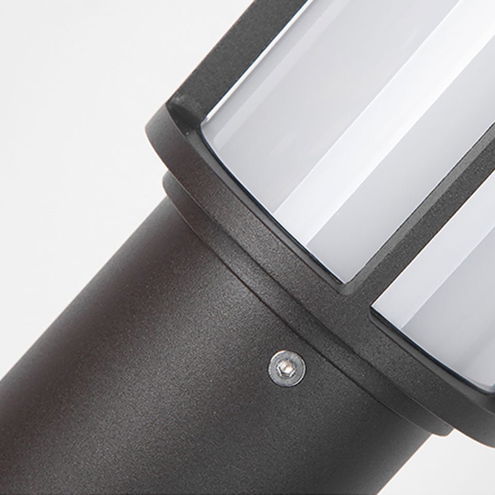 Cylindrical LED Bollard Light — Iron with PC Cover, E27 18W, IP54, 9" × 31", Coffee / Black