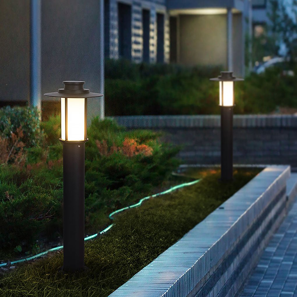 Cylindrical LED Bollard Light — Iron with PC Cover, E27 18W, IP54, 9" × 31", Coffee / Black