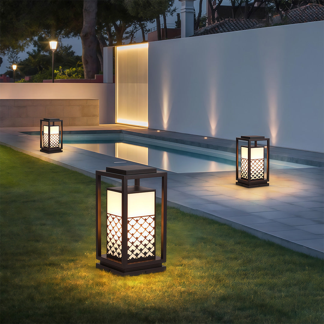 Waterproof Landscape Bollard Light — Black Zinc & Acrylic, LED, Solar or Hardwired, IP65, 3 Heights