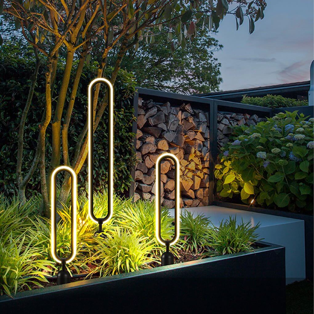 Oval Ring Outdoor Pillar Light — Black Aluminum, LED, Solar / Hardwired, IP54, 6W–10W