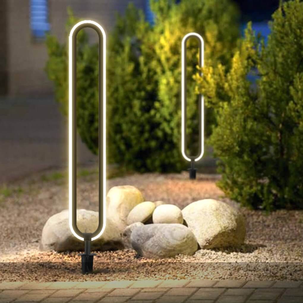 Oval Ring Outdoor Pillar Light — Black Aluminum, LED, Solar / Hardwired, IP54, 6W–10W