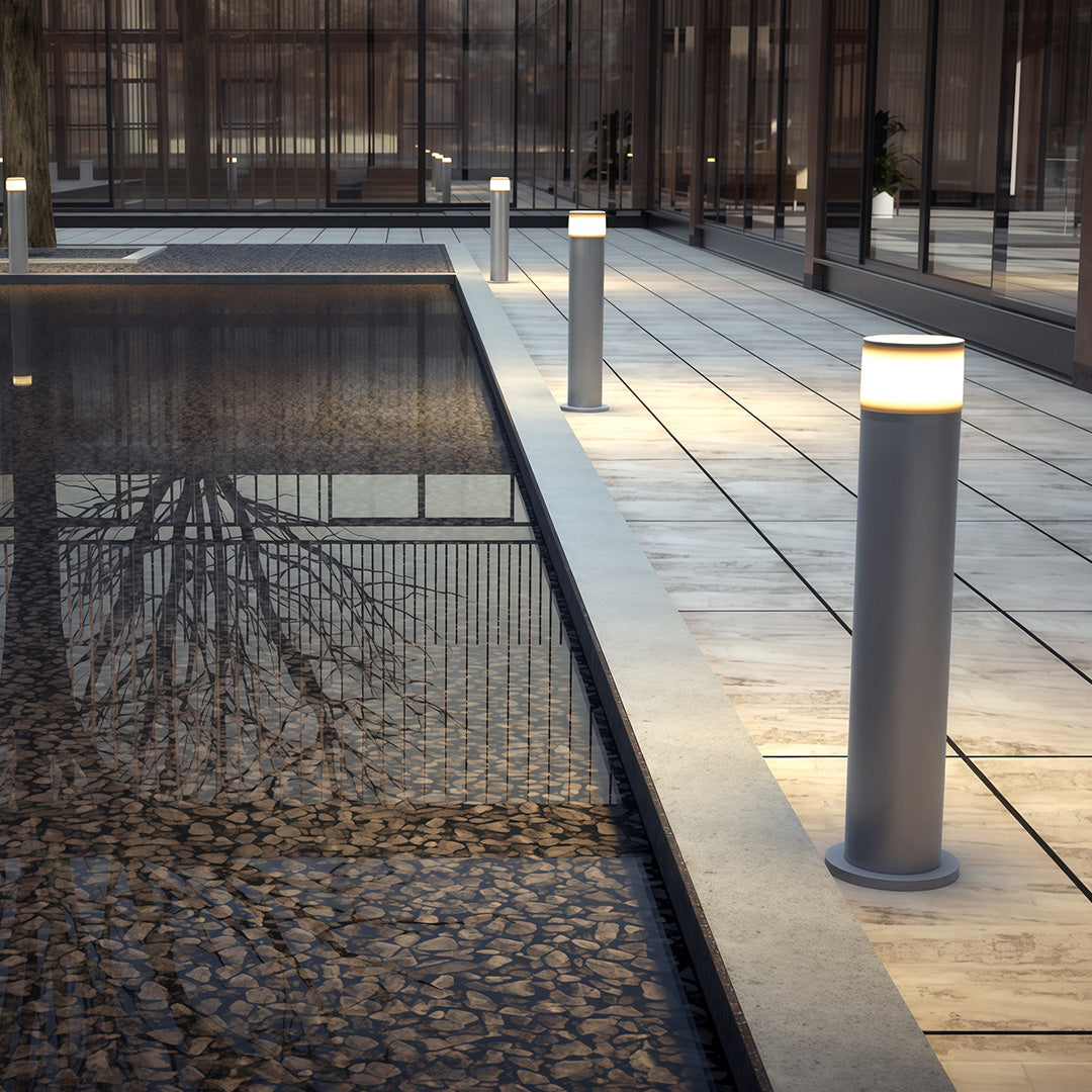 Cylindrical Outdoor Bollard Path Light — Black Aluminum, 7W LED, 3000K, IP54, Three Heights