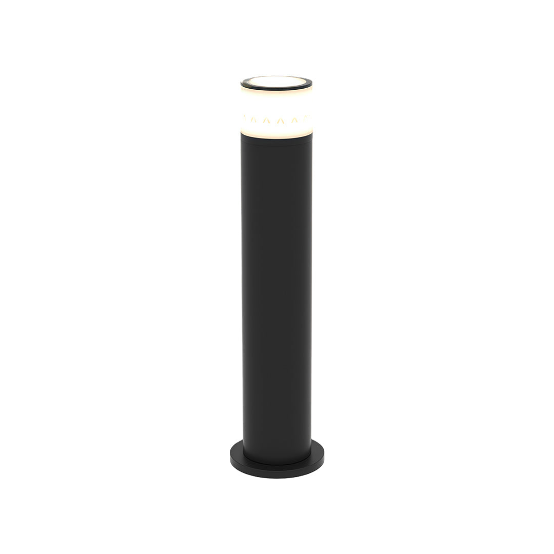 Cylindrical Outdoor Bollard Path Light — Black Aluminum, 7W LED, 3000K, IP54, Three Heights