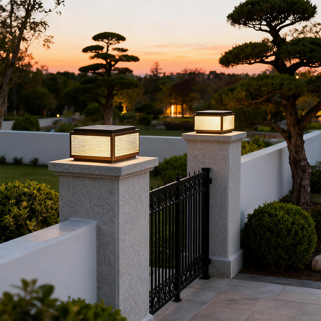 Modern Outdoor Pillar Light — Black Aluminum, White Acrylic, LED, Hardwired or Solar, 25cm / 30cm / 40cm, IP54, 3-Step Dimming
