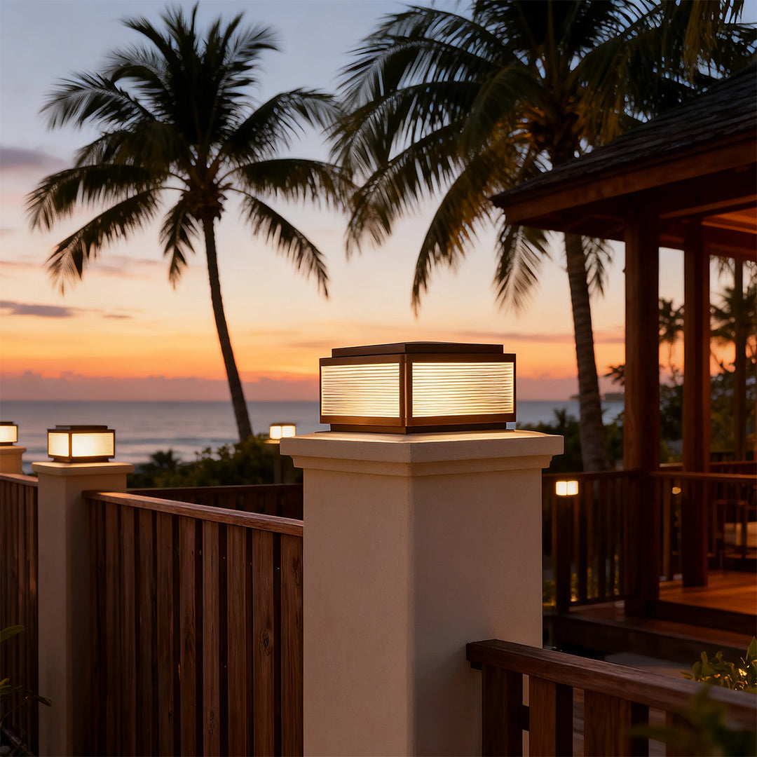 Modern Outdoor Pillar Light — Black Aluminum, White Acrylic, LED, Hardwired or Solar, 25cm / 30cm / 40cm, IP54, 3-Step Dimming