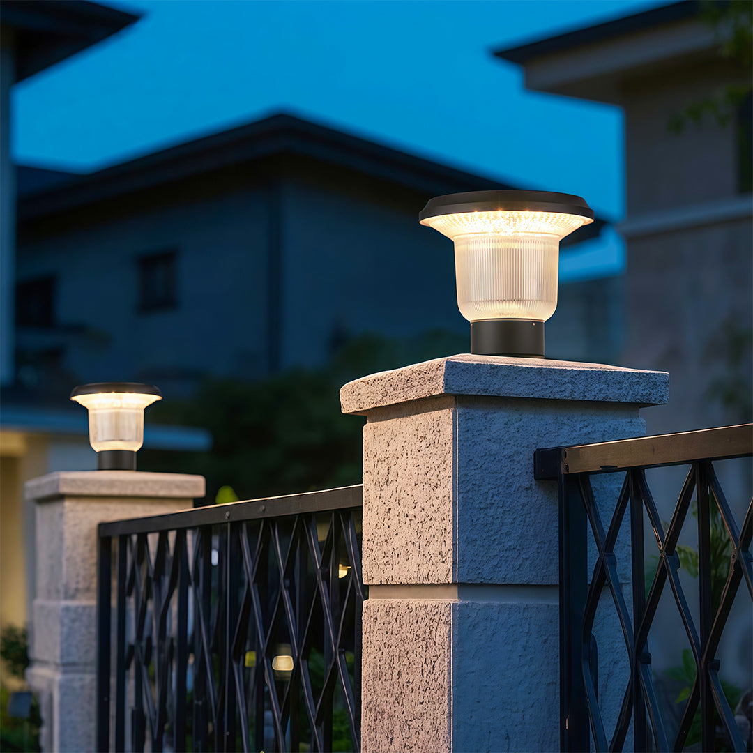 Outdoor Pillar Light — Aluminum, Solar or Hardwired E27, IP65 Weatherproof, Black / Gray