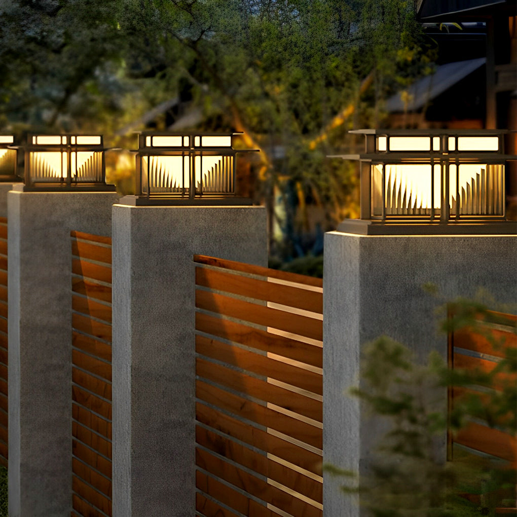 Modern Square Outdoor Pillar Light — Stainless Steel & Copper, LED 3000K, IP65, Brass or Black, Solar or Hardwired