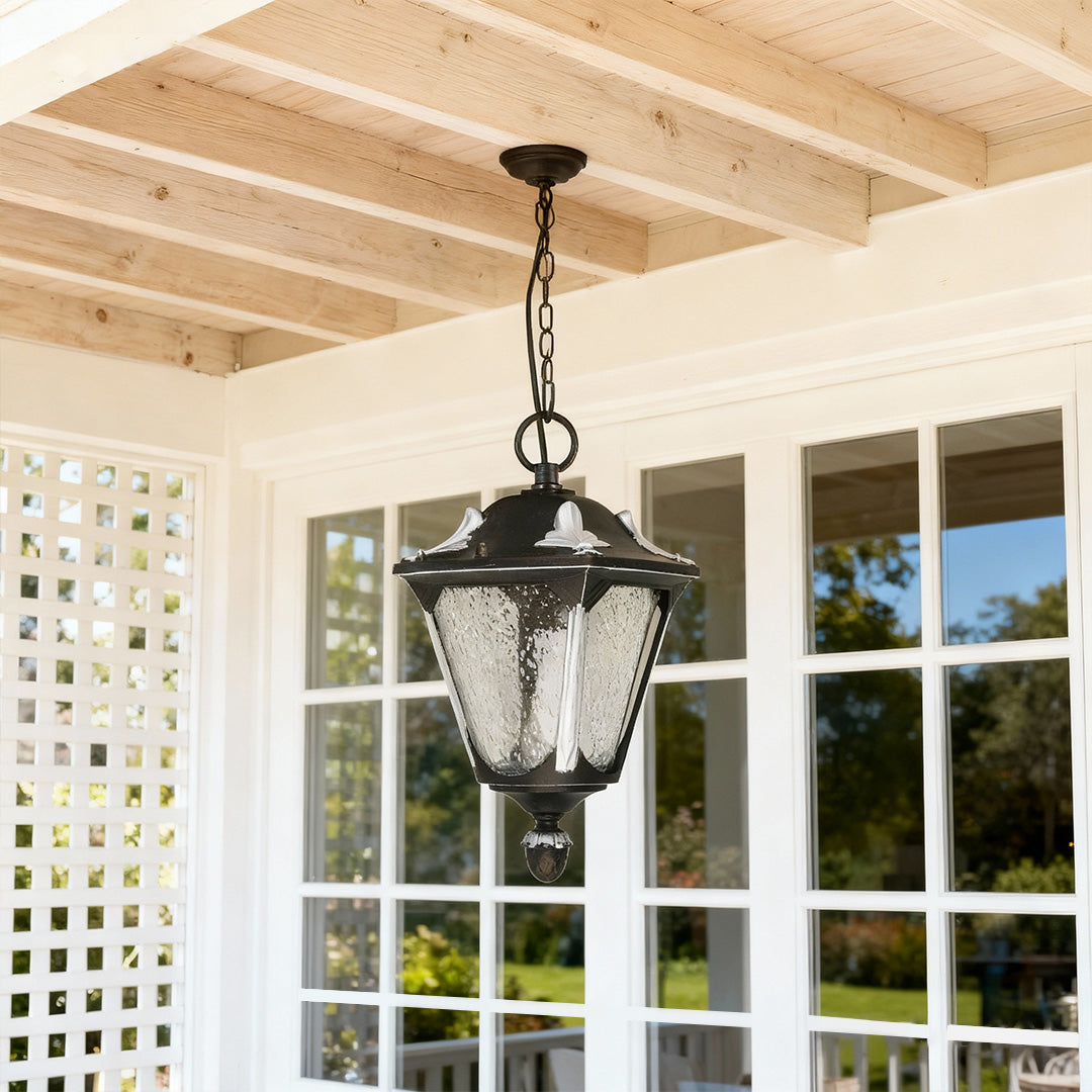 Minimalist Outdoor Pendant Light — Sand Black Aluminum, Frosted Glass, 9W Warm, IP44, 1-Light