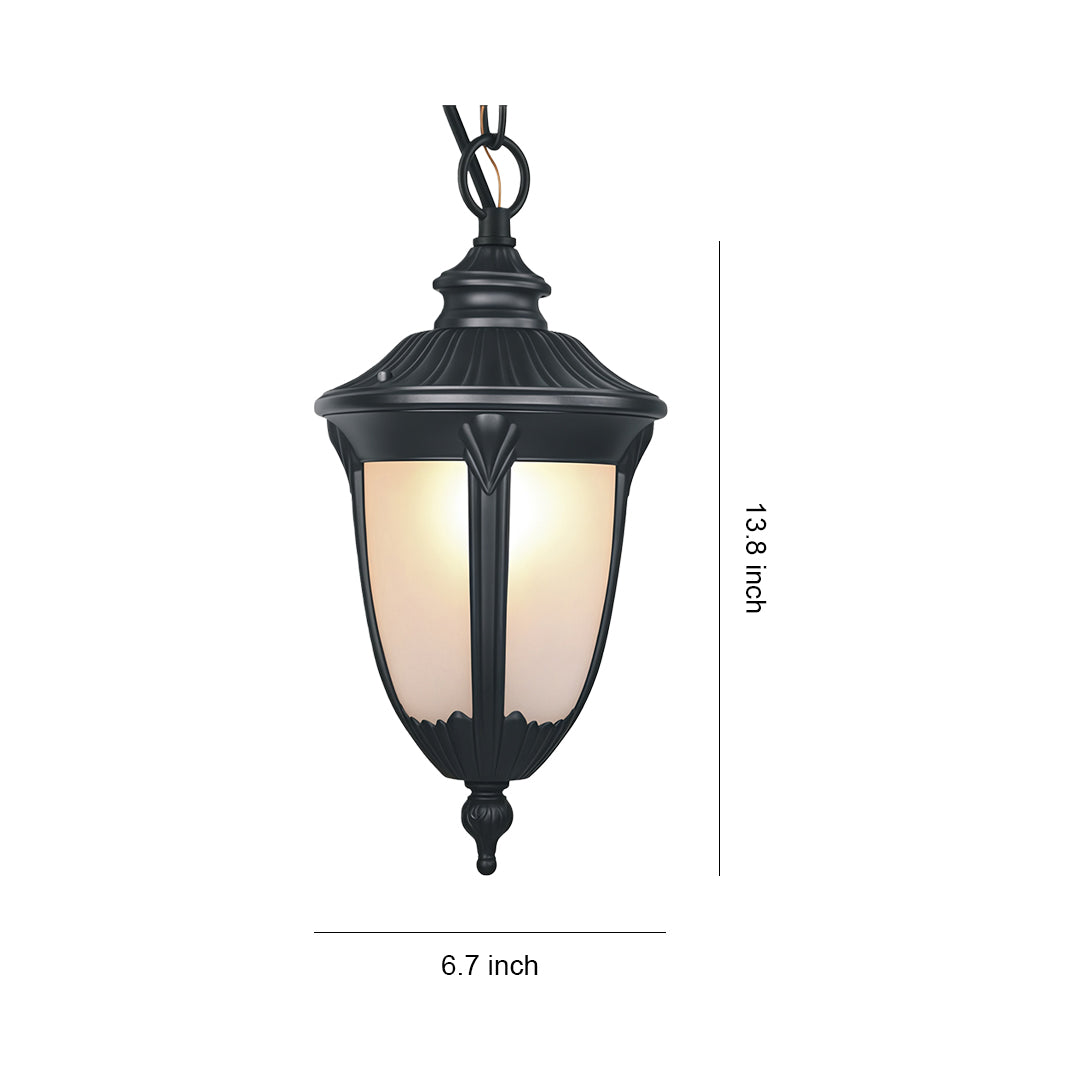 Black Aluminum Outdoor Porch Pendant Light — Glass Shade, 9W, IP44, 80cm Adjustable Chain